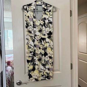 Pretty yellow, black and white midi dress